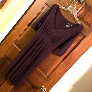 Liz Lange size L Maternity Dress, dark plum/purple soft stretchy knit, tie-back